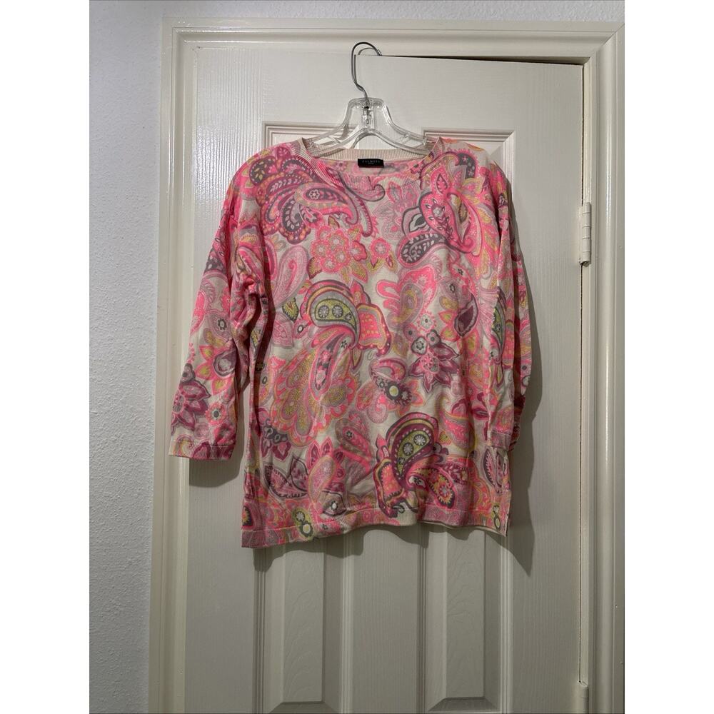 Talbots Petite Pink Neon Paisley Knit Top Size Mp Or Lp? 3/4 Sleeve Sweater